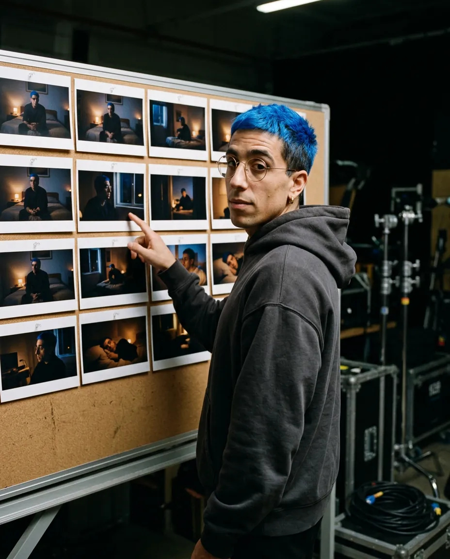 El avatar señalando su storyboard en fotos