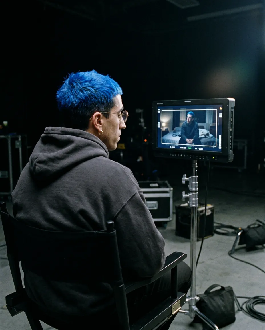 El avatar en la silla de director mirándose en el monitor