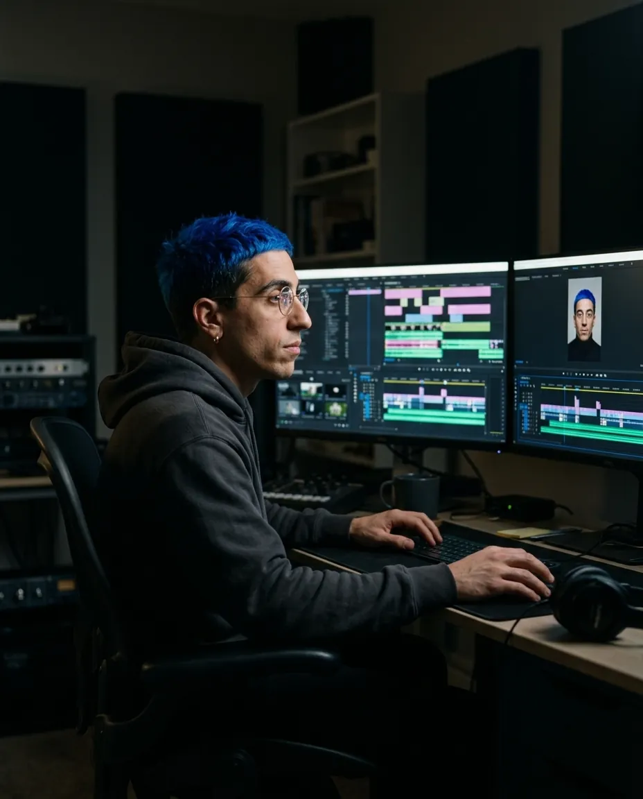 El avatar editando su propio vídeo de noche
