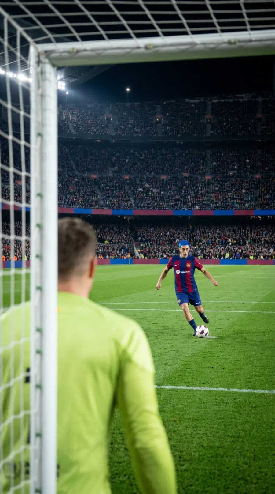 Vista desde el hombro del portero con el avatar en el punto de penalti